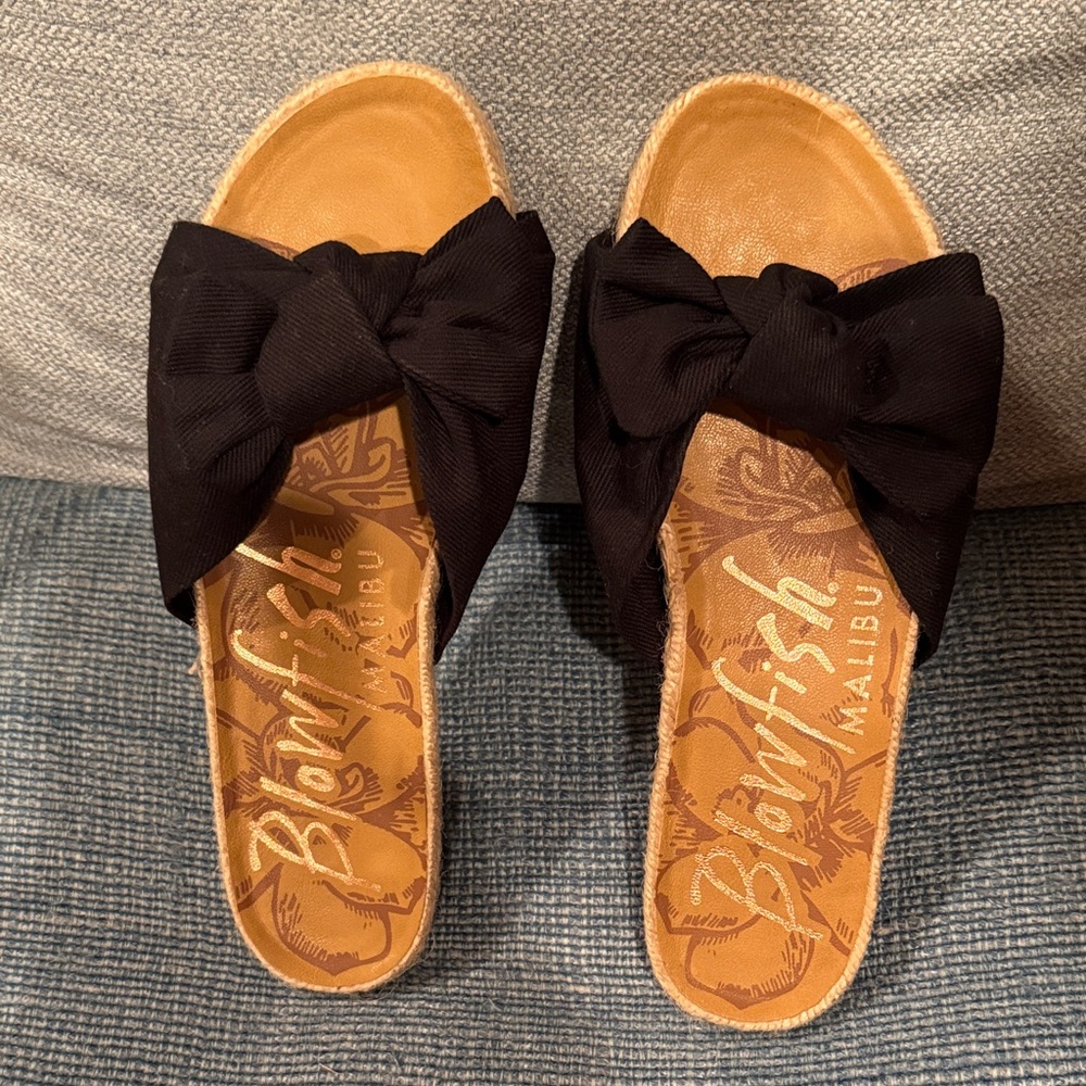 Blowfish Black Bow Slide Espadrille Sandals NWOT Women’s 7
